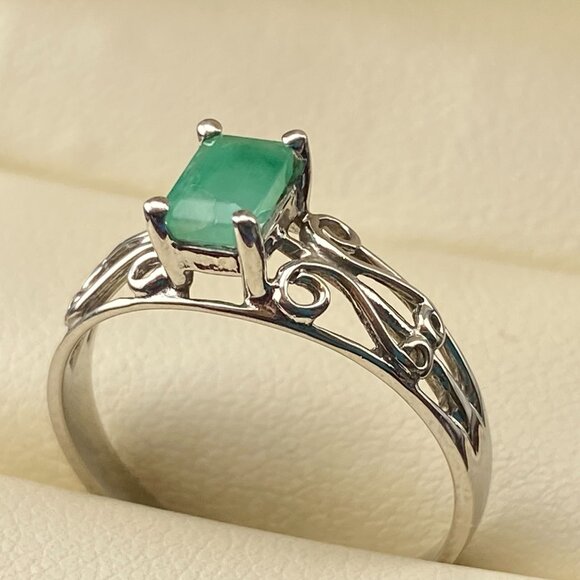 Vtg. CID CLYDE DUNEIER 10K White Gold & 0.5 Ct. Natural Emerald Ring Sz. 7.5 - Picture 12 of 16